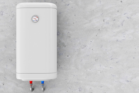 A white, modern water heater